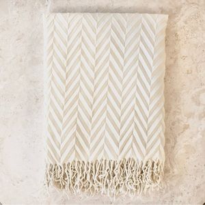 MADURA PARIS 1971 | Chevron Textured Fringe Oversized Throw 58” x 89” Ivory